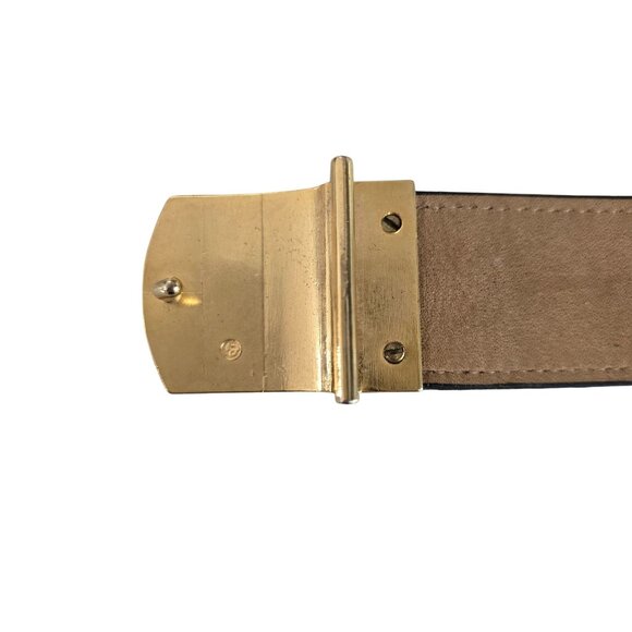 Vintage Pierre Cardin Black Leather Belt With Gold-Tone Engraved Buckle size 32 - Picture 4 of 5